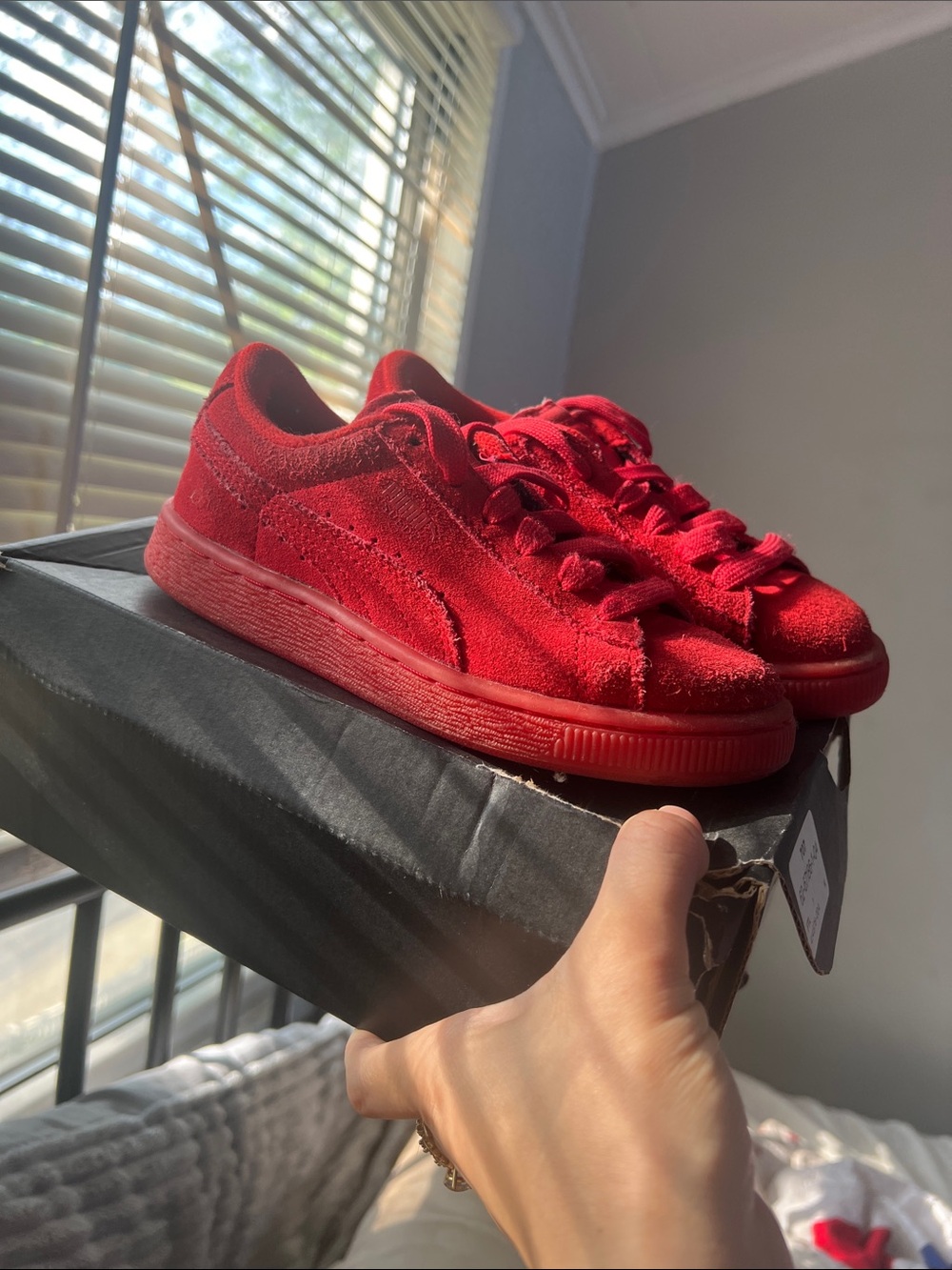 Puma Kids Red Suede Low-Top Sneakers